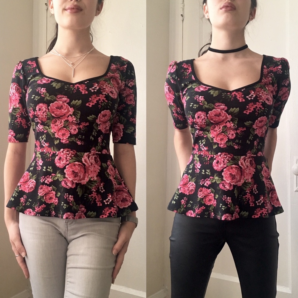 Rock Steady Pixelated Rose Peplum Top